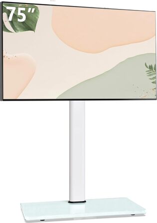 Регульований підлоговий кріплення для телевізора 100-190 см (43-75 дюймів), 10-ступеневе регулювання висоти кутів, підставка для телевізора для вітальні/спальні, підтримує до 50 кг, max. VESA (Білий/Опудаловий сад)