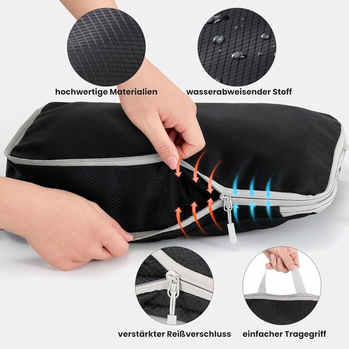 Набір кубиків-органайзерів для подорожей MEUVO - 7 шт. Компресійні сумки для валізи/рюкзака, чорні