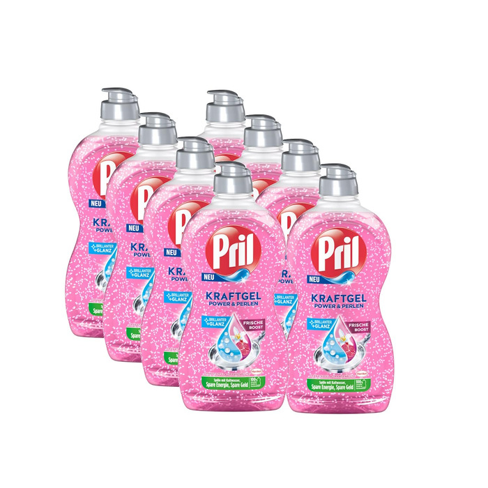 Засіб для миття посуду Pril Kraft Gel Power & Perlen, висока розчинна сила жиру, 450 мл (набір 8 шт)
