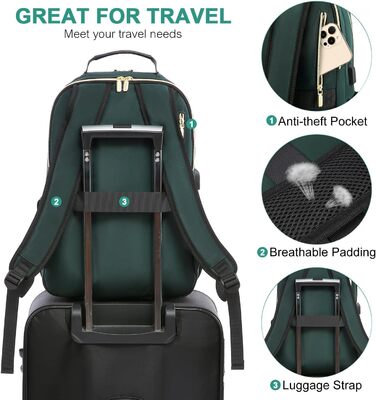 LOVEVOOK Рюкзак для жінок, великий, 15.6 дюймів, для ноутбука, водонепроникний, шкільний, для дівчаток-підлітків, чорний, елегантний, для роботи, для школи, університету, подорожей, 15.6' (17.3 дюймів, темно-зелений)