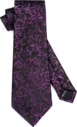 Кравка для чоловіків HISDERN: весільний комплект з краваткою та нагрудною хустинкою в павловій візерунку (фіолетовий)
