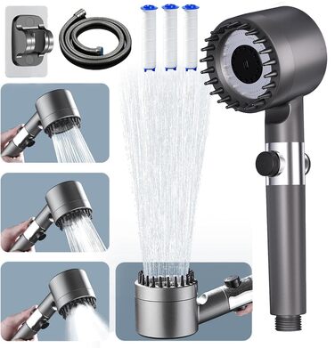Фільтр для душу з високим тиском, ручна лійка з шлангом, 4 режими, економія води, фільтрація, стоп-функція, для жорсткої води, видаляє хлор та бактерії (Сучасний, Антрацит)