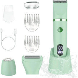 Електричний жіночий триммер для тіла 3-в-1: обличчя, ноги, зона бікіні. Вологостійкий, з LCD-дисплеєм (зелений)
