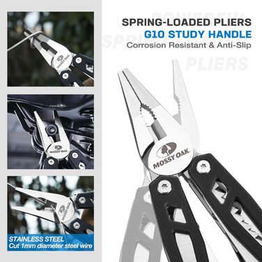 Mossy Oak 21-in-1 Multi-Tool - Folding Knife & Pliers - Camping, Hiking, Repair - with G10 Handle & Carrying Pouch