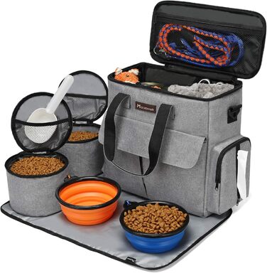 Modoker Airline Approved Pet Carrier & Travel Set - Dog & Cat Carrier Bag with Multifunction Pockets - Grey 6 Piece Set