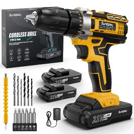 Акумуляторний шурупокрут Sundpey 21V з 2x2000mAh акумулятором, 45 Нм, 18+1 момент, 10 мм патрон, 19 шт. для DIY проектів