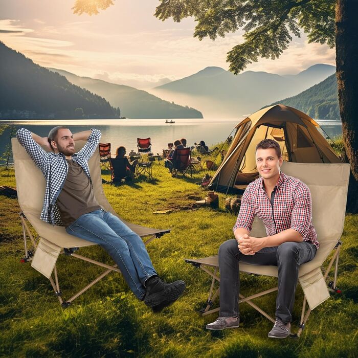 Складний туристичний стілець для кемпінгу та відпочинку на природі (150 кг), легкий, з регулюванням кута нахилу, з сумкою, хакі