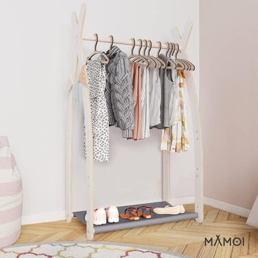 MAMOI® Clothes Rail Baby Nursery | Children's Clothes Rail 106x95x32cm / 53x95x32cm | Children's Clothes Rack Baby | Coat Stand | Baby Wardrobe | Children's Wardrobe | 100% ECO | Made in EU (1 Module - 1 Shelf, White - Grey)