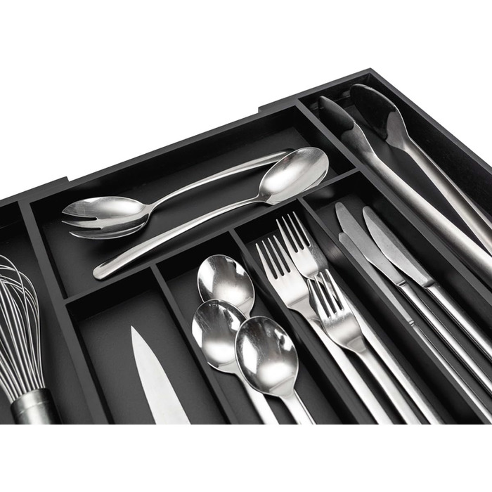 Органайзер для кухонних шухляд Besteckkasten #47 (глибина 47 см) з бамбука - чорний, висувний, для порядку в кухні