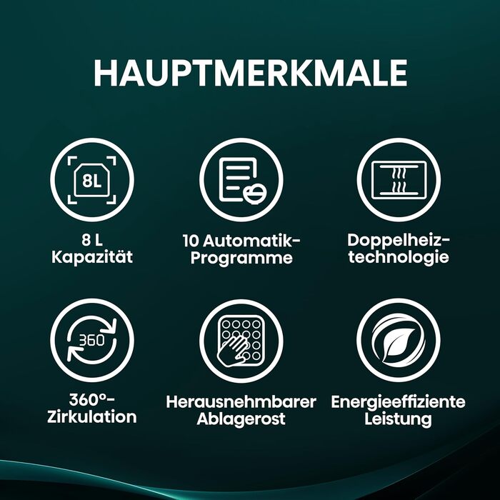 Фритюрниця без олії Hisense HAF2700DCD, 2700 Вт, 11 л, 8 програм, антипригарне покриття, дисплей, енергоефективна, SyncServe, чорна