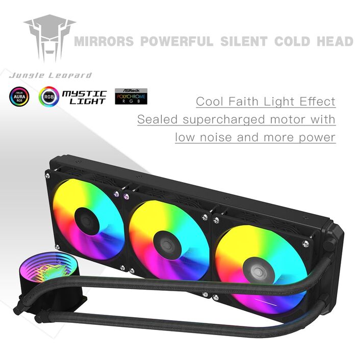 Охолоджувач CPU Jungle Leopard TK1 ARGB 360 з водяним охолодженням, 800-2000RPM, PWM вентилятор, сумісний з Intel LGA115X/1200/1700/1366/2011/2066 та AMD FM2/FM2+/AM3+/AM4/AM5