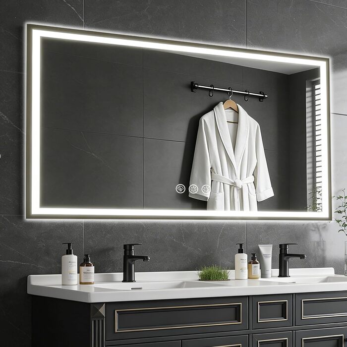 Дзеркало для ванної кімнати 50x70 см з підсвічуванням LED, антизапар, регулювання яскравості, 3 кольори світла