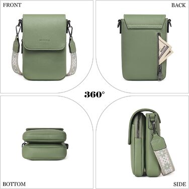 Сумка-органайзер на шию MUIIKOLA з RFID-захистом для телефону, веганська шкіра, зелений світлий. Сумка через плече для жінок з широким ременем та гаманцем.