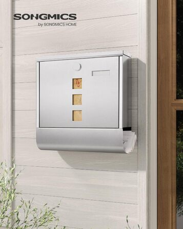 Поштова скринька SONGMICS з замком, оглядовим вікном та відділенням для газет, сіра - GMB20AG (37x37x11 см)