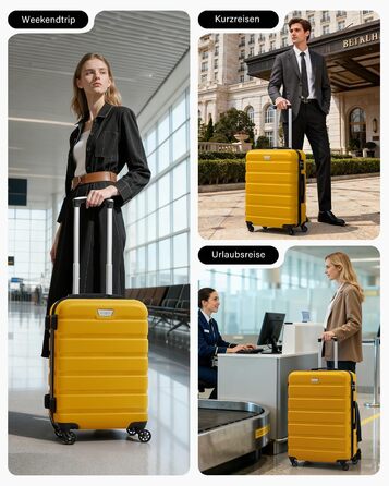 Набір валіз COOLIFE 3 шт. (M, L, XL) для сімейних та закордонних подорожей, ABS+PC, жорсткий корпус, 360° обертання, YKK блискавка, TSA замок, жовтий колір