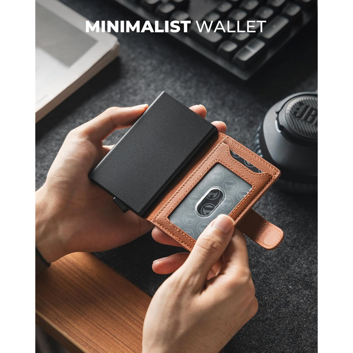 Чоловіче картхолдер VULKIT з RFID блокуванням, шкіряний, на 3 картки та віконце для ID, з магнітною застібкою, червоний (справжня шкіра Litchi)