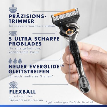 Бритва Gillette Fusion5 ProGlide для чоловіків, станок для вологого гоління, сріблясто-чорний (набір: бритва + 8 змінних касет)