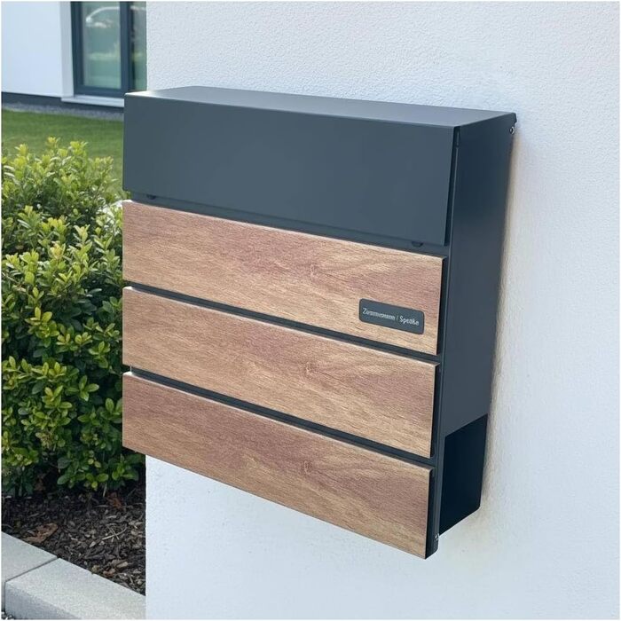 Поштовий ящик Metzler Anton антрацит з дерев'яною текстурою, настінний, з відділенням для газет та гравіюванням імені