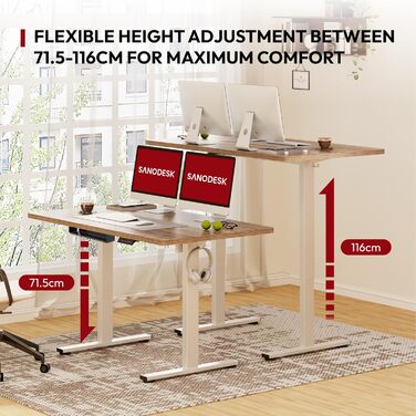 Електричний регульований стіл Sanodesk, 100x60 см, білий, з пам'яттю висоти