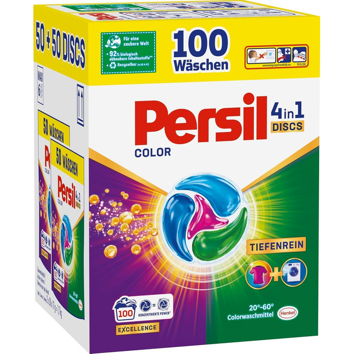 Капсули для прання Persil Color 4in1 DISCS, пральний засіб з технологією глибокого очищення для кольорових речей, 100 прань