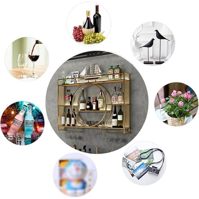 Стильна металева стійка для вин на стіну, 3-ярусна, чорна, 100x15x80 см