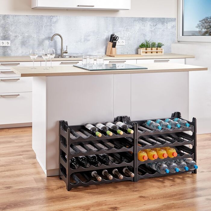 Bottle Rack - Modular, stackable design for 36 bottles, wine rack anthracite (8 modules for 48 bottles)