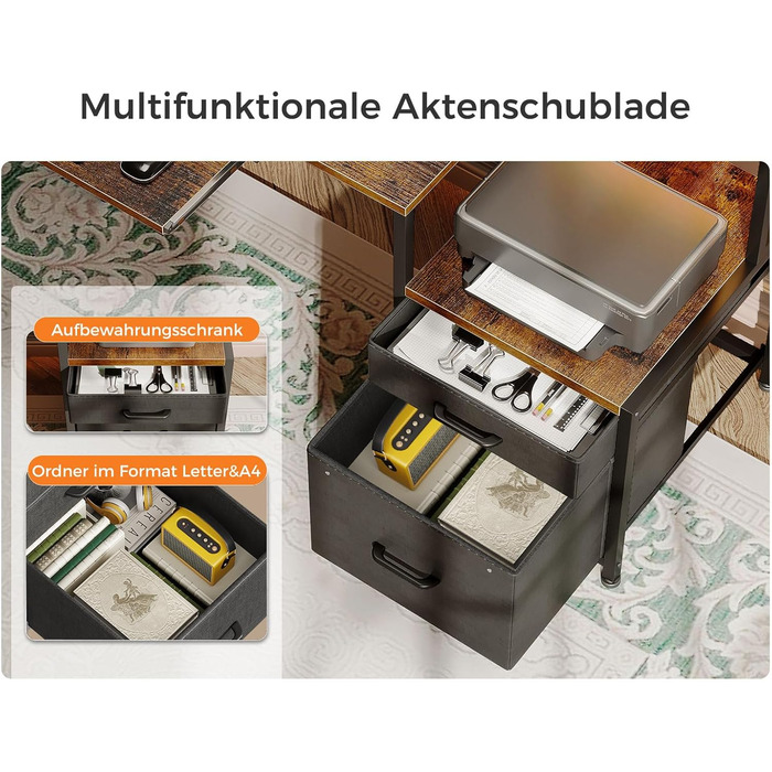 Ігровий стіл Coleshome з LED підсвічуванням, стіл для комп'ютера з ящиками з тканини, 2 розетки та 2 USB-порти, стіл для дому та офісу з підставкою для монітора (140x48 см, коричневий)