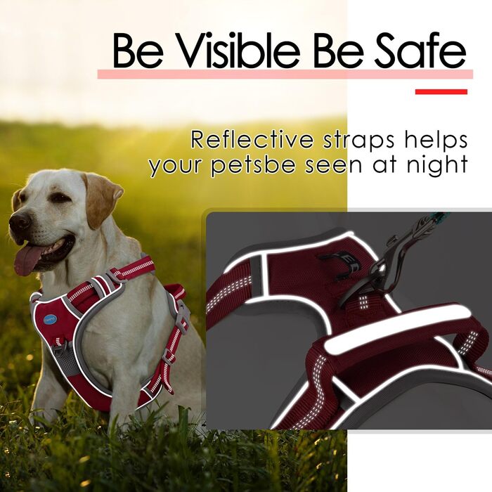 Шлейка для собак ThinkPet No-Pull, дихаюча, для малих, середніх та великих собак, регульована, м'яка, для прогулянок, безпечна, з контролем, з підкладкою, світловідбиваюча, червона, з повідком 150 см, розмір M
