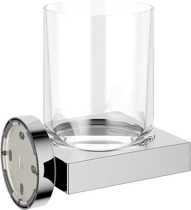 KEUCO Toothbrush Holder, Crystal Glass, Adhesive Mounting, No Drilling Required, High-Gloss Chrome, Glass with Holder, Toothbrush Holder, Edition 90 (including adhesive set)