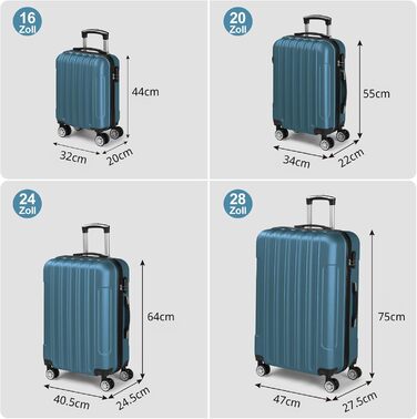 Набір валіз LALAHO 3/4/5 шт. з косметичками, ABS, для подорожей, ручна поклажа (Marineblau-4)