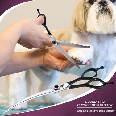 Ножиці для грумінгу собак Dream Reach 6,5 дюйма, вигнуті ножиці для собак з подарунковою коробкою, професійні ножиці з нержавіючої сталі 440C для собак та котів, чорний колір (8 дюймів)