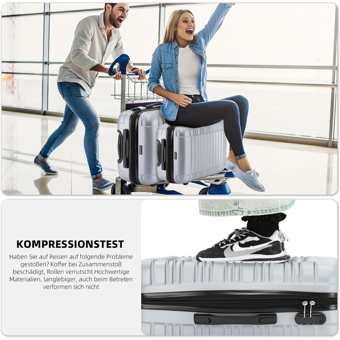 Чемодан Beibye 2088 з твердим корпусом, валіза-тележка, ручна поклажа, 14 кольорів (Срібний, XL)