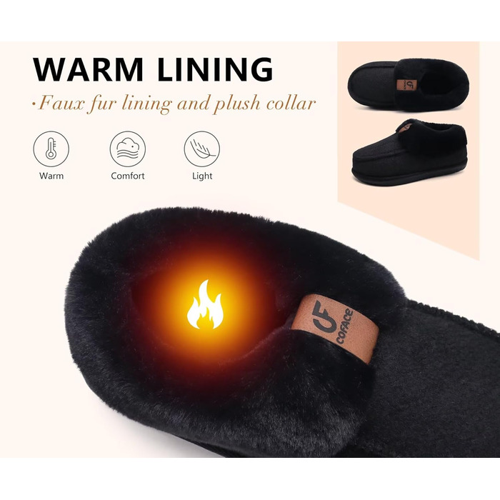 COFACE Чобітки для дому жіночі, теплі, з м'якою підкладкою, зимові, чорні (44 EU)