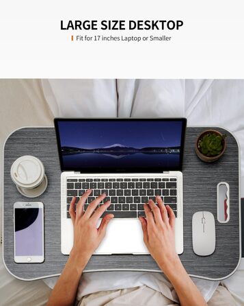 Складаний столик для ноутбука, портативний столик на колінах, приліжковий столик, підставка для ноутбука з тримачем для напоїв та слотом для планшета, чорний