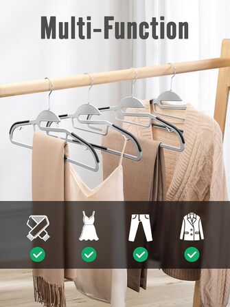 20 шт. Плечі для одягу HOUSE DAY з пластику - протиковзкі, для мокрого та сухого одягу, обертаються на 360°, міцні, сірі (з чорною гумовою смугою)