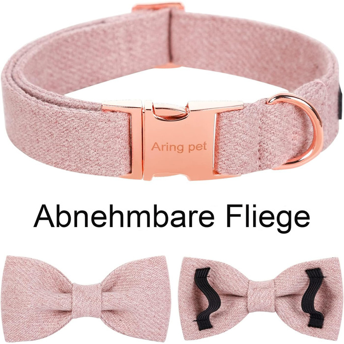 Нашийник для собак дівчаток Aring Pet: бавовняний, з бантиком, регульований, рожевий (M)