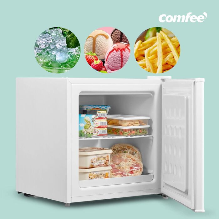 Mini холодильник Comfee RCD50WH2(E) 43L з відділенням для льоду, білий. Холодильник для кімнати та офісу, швидке охолодження, регулювання температури, енергоефективний (F)