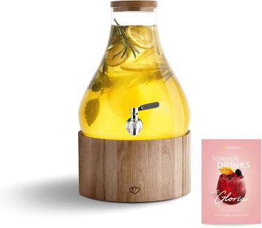 SPRINGLANE Glass Drink Dispenser 5.5 L Gloria with Stainless Steel Tap & Oak Wood Stand, Soda Dispenser, Vintage Design Mason Jar