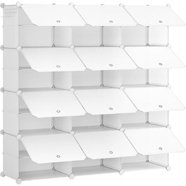 HOOBRO 8-Tier Shoe Rack, Shoe Cabinet, for 32 Pairs of Shoes, 40 x 30 x 30 cm per compartment, narrow, with doors, plastic, for living room, bedroom, hallway, entrance, White EWT28SC01G1 (12 compartments, 120 x 30 x 120 cm), White)