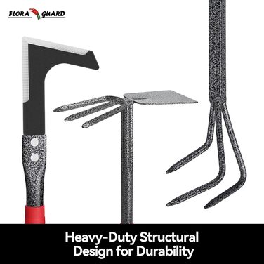 FLORA GUARD Garden Tools, 6-Piece Garden Tool Set Including Weeder, Garden Shovel, Hand Rake, Hand Hoe, Brush Rake, Cultivator, Garden Hand Tools with Heads Made of Carbon Steel