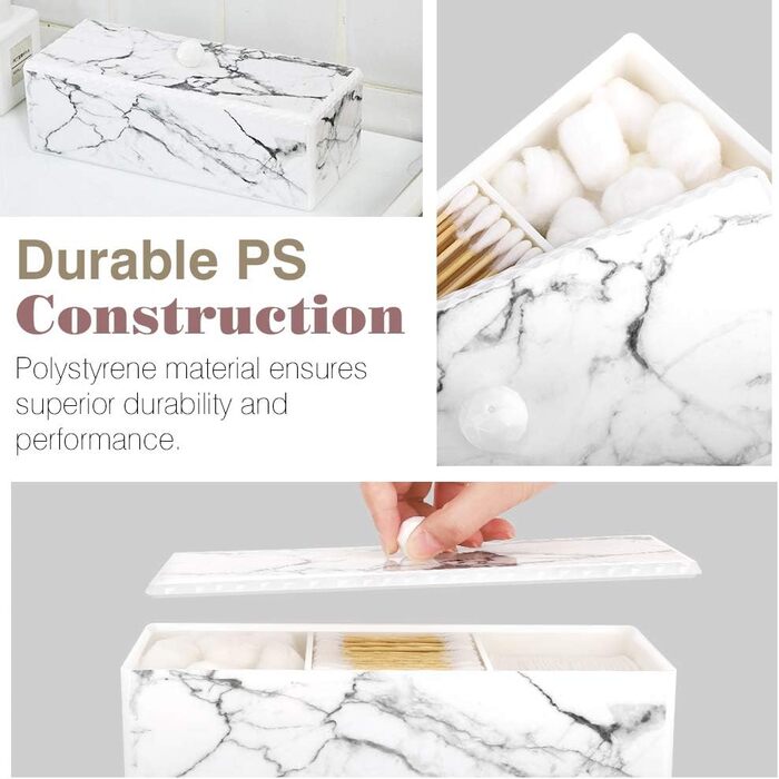 Організатор для ватних паличок та дисків Luxspire з 2 відсіками. Косметичний бокс для зберігання з кришкою. Білий колір.