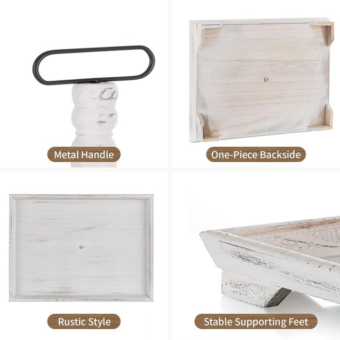 Hanobe Decorative Table Tray Etagere Wood: White Washed Wood Tray Large Rectangular with 2 Tiers Farmhouse Decorative Tray Vintage Shabby Serving Tray for Home Coffee Corner Bathroom