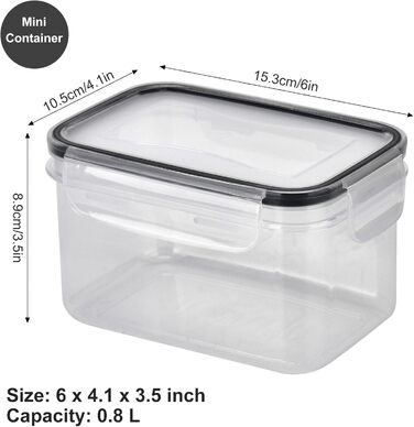 12 контейнерів для зберігання продуктів, герметичні, BPA-free, PP, з замком, 0.8л (Чорний) + 32 етикетки та маркер