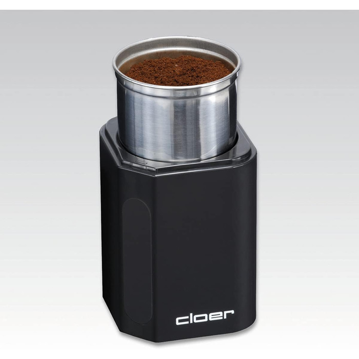 Cloer 7580 Electric Coffee and Spice Grinder, 200 W, for Pesto, Nuts and Grains, up to 70 g Coffee Beans, Removable Stainless Steel Container, Black