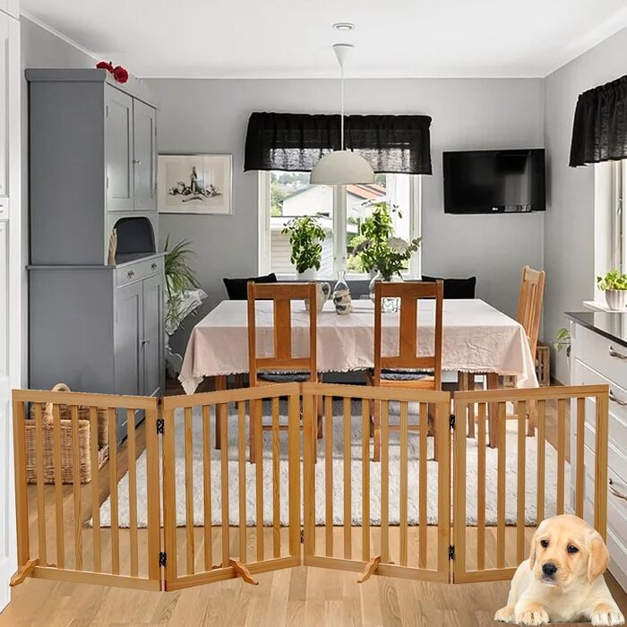 Дерев'яне переносне огорожа для тварин, складаний загін для собак, натуральне дерево, огорожа для собак на сходи, висувна огорожа для дверей, огорожа для собак, висота 60 см, 4 панелі