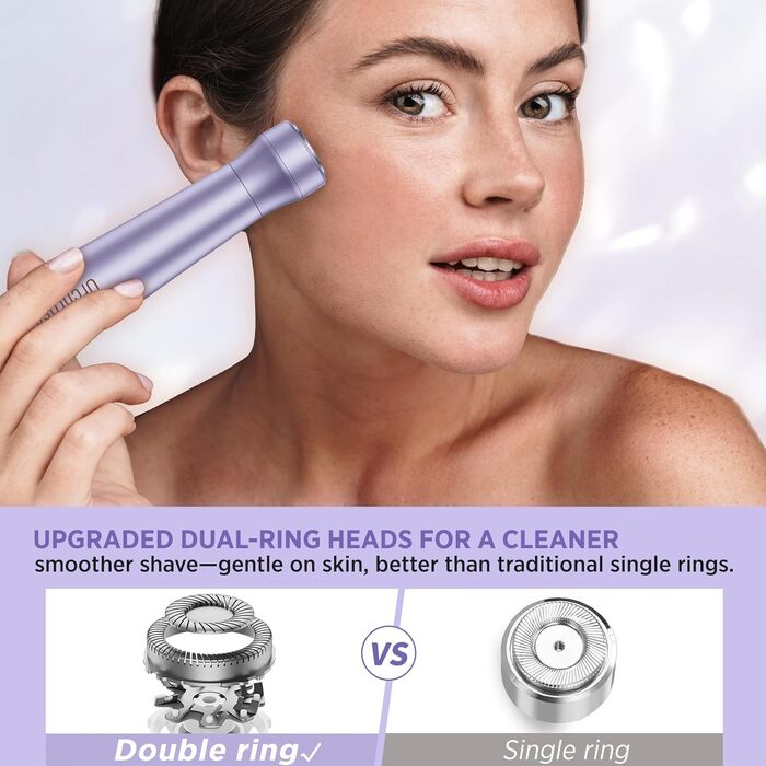 Електричний епілятор для жінок: безболісний пристрій для догляду за тілом, обличчям, зоною бікіні, ногами та під пахвами. Портативний, акумуляторний (рожеве золото, фіолетовий)