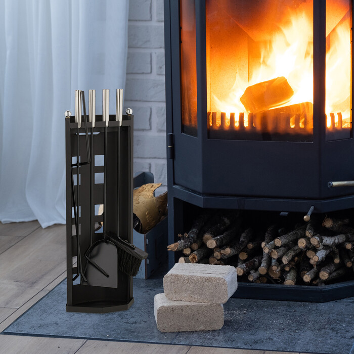 Relaxdays 5-Piece Fireplace Tool Set in Black