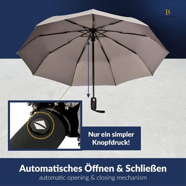 Вітростійкий парасолька LOGAN & BARNES Boston (сірий) - парасолька-тростина з тефлоновою просоченням, витримує вітер до 140 км/год