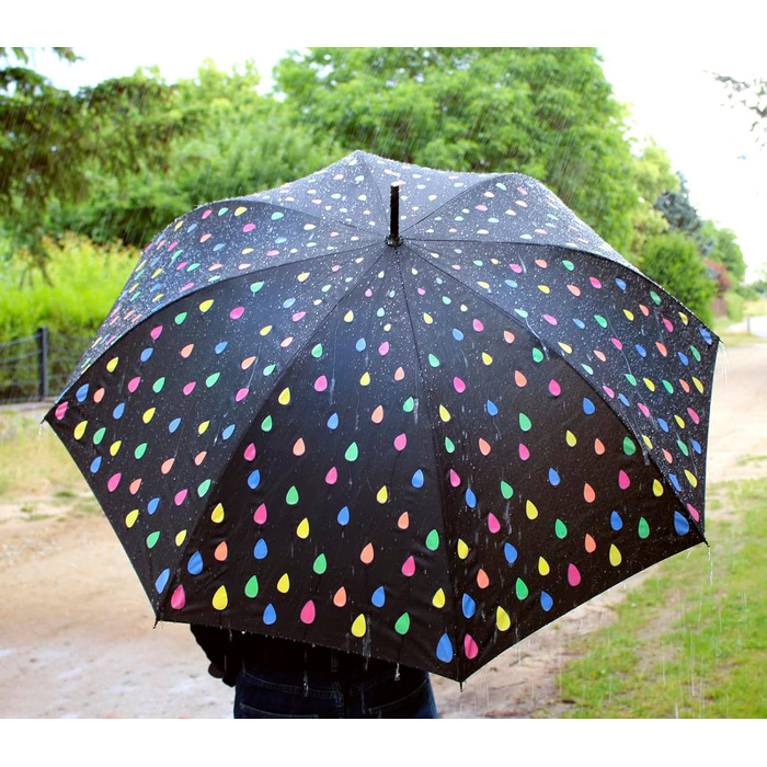 iX-brella Fiberglass Automatic Umbrella with Color-Changing Wetprint - Raindrops Color Change Umbrella