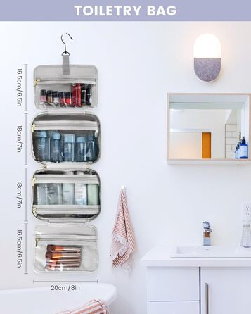 Чоловіча/Жіноча косметичка OVEVOOK водонепроникна, велика, з гачками, для подорожей (Світло-сіра, M)